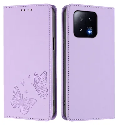Produktbild von Lederhülle für Xiaomi 13, Schmetterling Prägung Leder Brieftasche Schutzhülle mit Ständer Violett