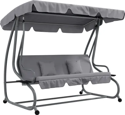 Produktbild von Outsunny Hollywoodschaukel mit Liegefunktion, 3-Sitzer Gartenschaukel mit Verstellbarem Dach, Beistelltisch, wasserabweisender Schaukelbank belastbar bis 340kg, für Garten, 200x120x164cm, Hellgrau