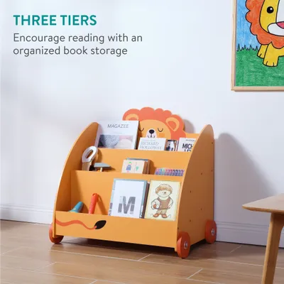 Produktbild von Navaris Bücherregal für Kinder - Kinderzimmer Regal für Bücher und Spielzeug aus Holz - 60 x 58 x 40 cm - Buchregal mit Rollen - Organizer Orange Gelb