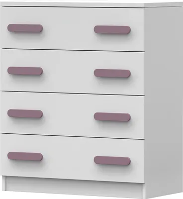 Produktbild von Kommode Sideboards Highboard für das Kinderzimmer 80cm Weiß/Weiß mit 4 Schubladen und erikafarbigen Griffen Jonas 02