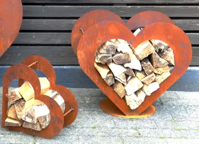 Produktbild von Herz aus Metall - Holz-Regal - Edel-Rost - Garten Terrasse - Deko - M