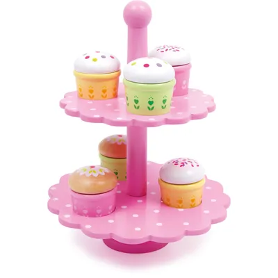 Produktbild von Small Foot 3309 Etagere Muffins aus Holz, mit bunten Mustern, rosa, 13-teilig (1 Set)