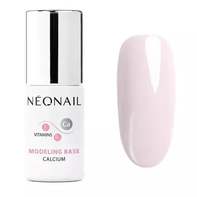 A bottle of NeoNail Modeling Base Calcium and a swatch of the product's color.