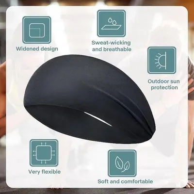 Produktbild von Sport-Haarband-Set – Schwarz – 50 x 11 cm – Schweißabsorbierende und rutschfeste Haarbande – Für Herren