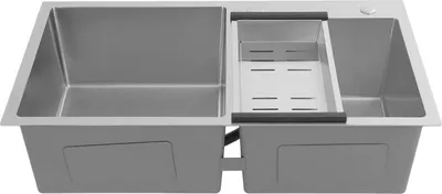 Obrázek produktu pro Dřez do kuchyně, nerezová ocel, dvojitý dřez, určený pro vestavěnou instalaci nebo položení – rozměry 78x43x21 cm – 2 komory o rozměrech 37,4x38 cm a 33x33 cm – 2 otvory – bez baterie – stříbrná barva