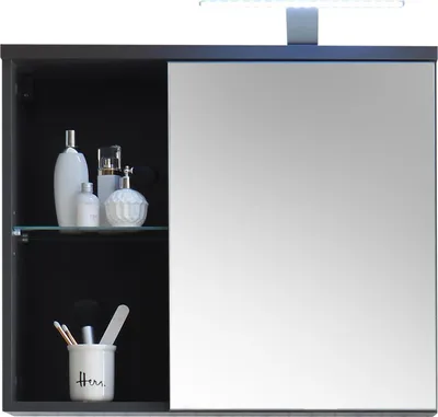 Zdjęcie produktu dla Badezimmerspiegelschrank >Grey< in Glas Grau - 69x60x25 (BxHxT)