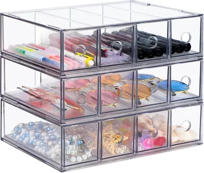 Zdjęcie produktu dla Organizer do szuflady 3 sztuki, 12 przegródek, układany w stos, do biura
