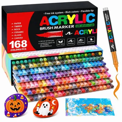 Produktbild von Acrylstifte 168 Farben Wasserfest Pinselmalstifte auf Wasserbasis für Holz Leinwand Stein Keramik Glas Stoff