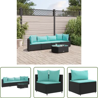 Produktbild von The Living Store 5-tlg. Garten-Sofagarnitur mit Kissen Schwarz Poly Rattan