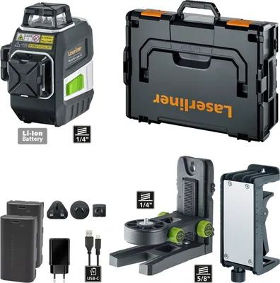 Zdjęcie produktu dla Laserliner MasterPlane, 50 m, 0,2 mm/m, 3,5°, 515 nm (< 1 mW), Niwelator liniowy, Czarny, Jasnozielony