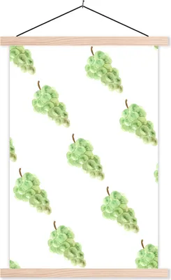 Produktbild von MuchoWow® Textilposter Weintrauben - Aquarell - Weiß 40x60 cm mit holzfarbenen Rahmen - Poster