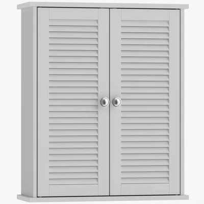 Produktbild von Badezimmerschrank, Badezimmer-Hängeschrank mit Lamellentüren und verstellbaren Einlegeböden für die Küche, weiß