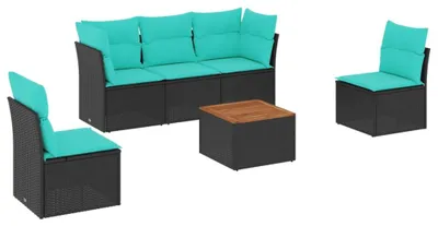 Produktbild von 6-tlg. Garten-Sofagarnitur mit Kissen Schwarz Poly Rattan