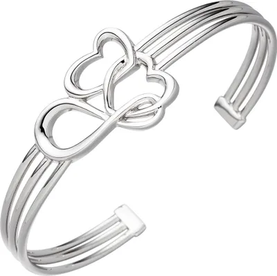 Produktbild von Armspange offener Armreif Armband mit 2 Herzen & Unendlichkeit Symbol 925 Silber