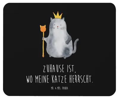 Produktbild von Mr. & Mrs. Panda Mauspad Katze König - Schwarz - Geschenk, Haha, Kater, Wohnung, Katzen, Mouse Pad, laptop mousepad, mousematte, mausteppich, Cat, Cats