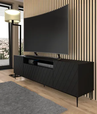 Zdjęcie produktu dla Szafka pod TV DIUNA 2D1K 193 cm z dekorowanym frontem Lowboard, szafka z ramą, czarny mat
