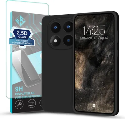 Produktbild von Hülle für Xiaomi Redmi Note 14 Pro 5G mit 9H Displayglas Displayschutz Plus Case Cover Bumper Silikon Softgrip Schutzhülle Farbe: Schwarz