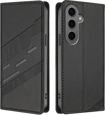 Produktbild von Hülle für Samsung Galaxy S24+, Kunstleder Brieftaschen Handyhülle mit Kartenfach und Standfunktion Schwarz