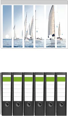 Produktbild von Wallario 6 Stück breite Ordner inkl. Klebeetiketten mit Motive Segelschiff auf dem Meer -  Set mit Rückenschildern / Ordnerrücken Stickern