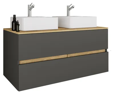 Immagine prodotto di Mobile bagno doppio Cosila a 3 pezzi con 2 lavabi in Vetroceramica – mobile bagno con 2 cassetti a chiusura ammortizzata, dimensioni del set: H. 51 x L. 111 x P. 51 cm, Cosila-A