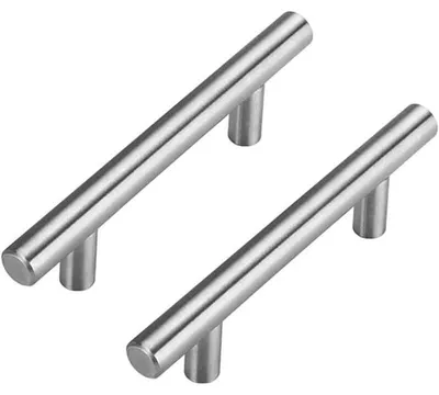 Produktbild von Set mit 2 Türgriffen aus Edelstahl (100 x 10 x 32 mm), Schubladengriffe für Küchenmöbel, 64 mm Lochabstand