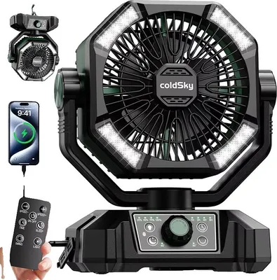Image de Ventilateur de camping, batterie 20000mAh, 8 vitesses, vert