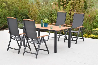 Produktbild von Merxx "Siena" Gartenmöbel Set 5tlg., 4 Klappsessel, Tisch 150 x 90 cm, Aluminium/Akazie/Textil