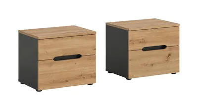Produktbild von Canu Nachttisch 2 Stk. 2 Schubladen grau, Eiche Nachbildung.