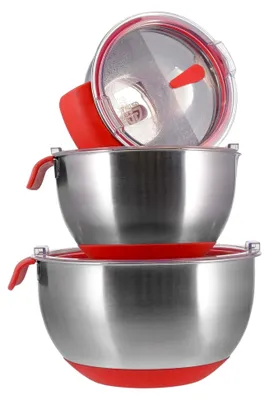 Produktbild von Rührschüssel-Set, 3-teilig, Edelstahl mit Deckel, 1L, 2L, 4L, Antirutsch-Boden