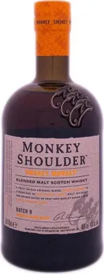 A bottle of Monkey Shoulder Smokey Monkey blended malt Scotch whisky.