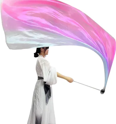 Produktbild von Bauchtanz-Schleier, Poi, Kunstseidenschal mit Poi-Ball, Wurfbällen, Schal, Poi-Streamer, buntes seidiges Flaggenband, Streamer für Partys, Tänze und Aufführungen