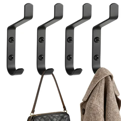Productafbeelding van Garderobehaken - 4 stuks ophanghaken voor het ophangen van kleding - Voor bevestiging aan de muur - Zwart