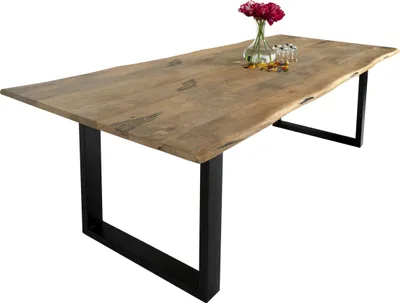 Produktbild von Esstisch Baumkante Massiv Mango naturfarben 200 x 100 schwarz U-Gestell Tiger
