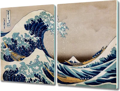Produktbild von Coloray Kochplattenabdeckung Herdabdeckplatte 2x40x52 cm Hackbrett Schneidebrett Küchenbrett - Große Welle von Kanagawa