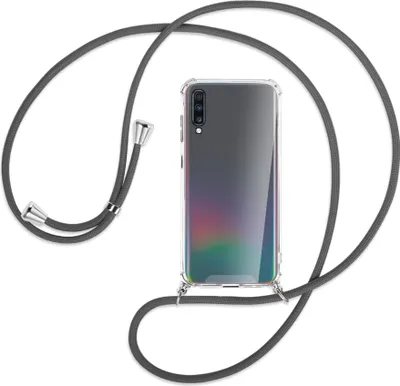 Produktbild von Handykette Backcover-Schutzhülle mit Band (Metall silberfarben) für Samsung Galaxy A70 - dunkelgrau