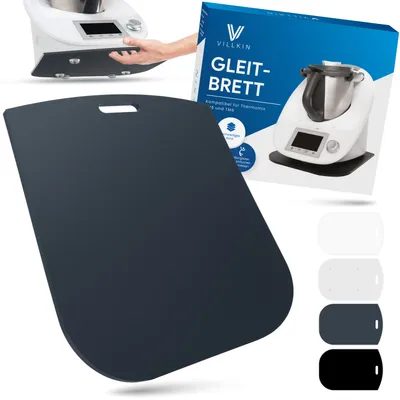 Produktbild von Villkin Gleitbrett kompatibel mit Thermomix TM5 & TM6 - Einfaches Verschieben & sicherer Stand | Hochwertiges Acrylglas | Grau