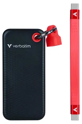 Produktbild von Verbatim Pocket SSD, 256 GB, USB Typ-C, 3.2 Gen 2 (3.1 Gen 2), 1000 MB/s, 10 Gbit/s, Schwarz, Rot