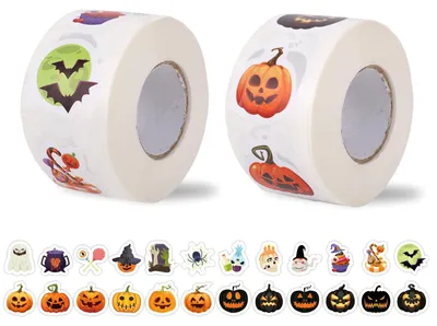 1000 Halloween-Sticker, 2 Rollen, selbstklebend, bunt, 2,5 cm Ø