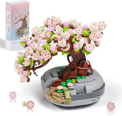 Productafbeelding van Mini-Sakura bonsai bouwpakket met 426 onderdelen, doe-het-zelf kersenbloesemmodel, lichtelementen, decoratief bouwpakket voor kinderen en volwassenen, cadeau