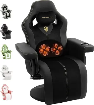 Produktbild von Relaxsessel Gaming Sessel mit Shiatsu Massagefunktion, Fernsehsessel mit Liegefunktion 90°–135° und Fußstütze, 360° drehbarer Gaming Stuhl ohne Rollen, Getränkehalter, Seitentaschen, Schwarz