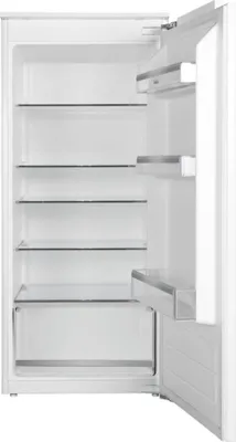 The interior of a white refrigerator with its door open.
