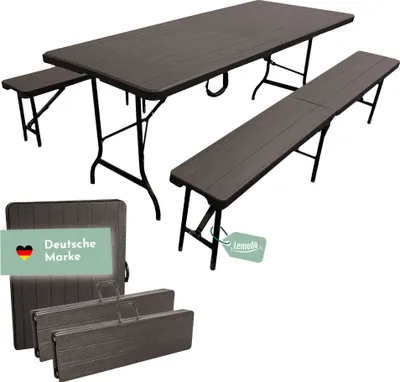Produktbild von Bierzeltgarnitur Set mit 2xBierbank und 1xBuffettisch, braun, klappbar