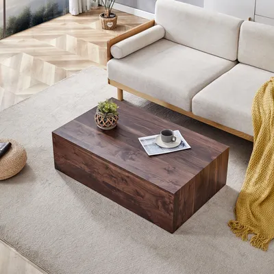 Produktbild von MODFU Couchtisch,Sofatisch in Nussbaumholz-Optik ,minimalistisches Rechteckdesign,ohne Montage,für Wohnzimmer,Nussbaum