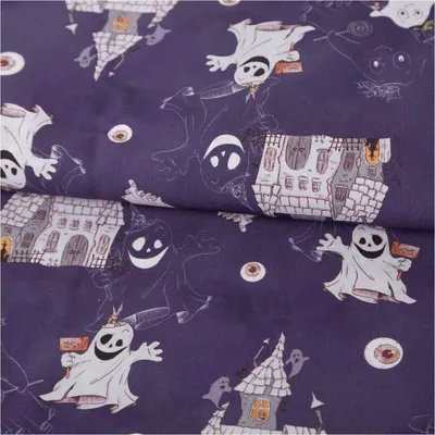 Produktbild von Baumwollstoff Meterware We Halloween Gespenster violett weiß 1,5m
