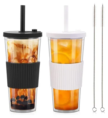Obrázok produktu pre Hrnček na bublinkový čaj 24oz s dvojitou izoláciou čierna + biela sada 2
