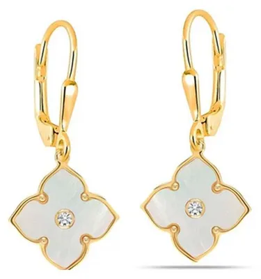 Imagen del producto de Pendientes de aro plateados con revestimiento de oro, diseño de trébol, perla y circonita, modelo BIPE080