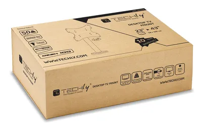 A cardboard box for a Techly desktop TV mount.