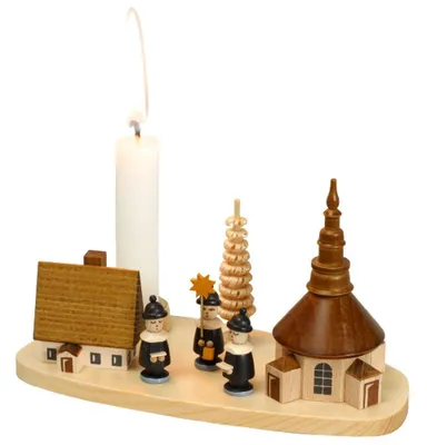Zdjęcie produktu dla Świecznik Seiffener Kirche und Kurrende naturalny Wysokość 7,5 cm NOWY