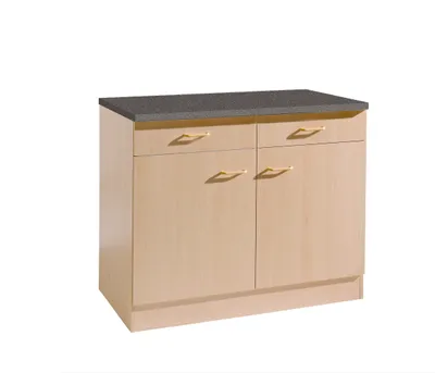 Productafbeelding van Keukenonderkast, beginmodel, 100 cm breed, 50 cm diep, met beukenlook, voorzien van 2 lades en een werkblad