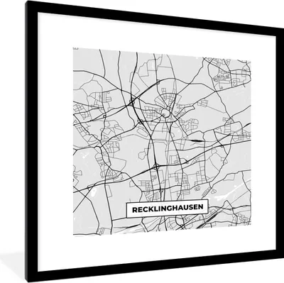 Produktbild von MuchoWow® Gerahmtes Poster Karte - Recklinghausen - Deutschland - Stadtplan - Karte 40x40 cm - Poster mit Schwarzem Bilderrahmen Wandposter Rahmen Foto Bilder - Poster - Plakat im Rahmen